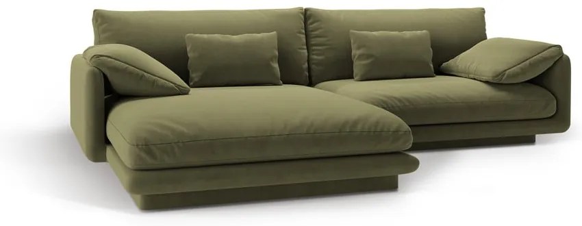 Светлозелен кадифен ъглов диван (ляв ъгъл) Torino – Micadoni