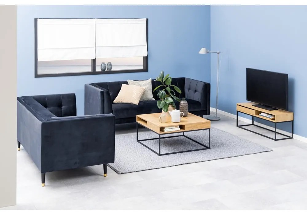 Масичка за кафе с дъбов плот в тъмно естествен цвят 80x80 cm Willford – Actona