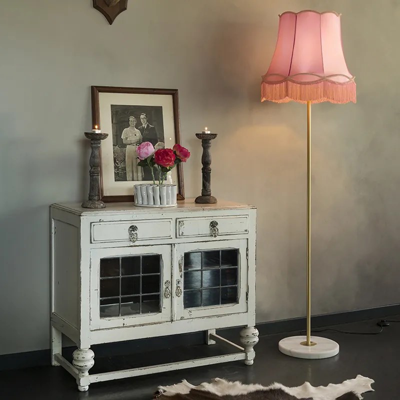 Ретро подова лампа месинг с абажур Granny розов 45 см - Kaso