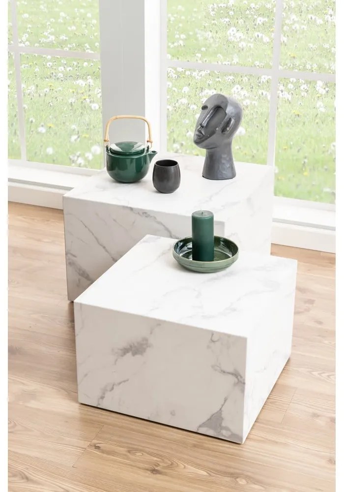 Бели масички за кафе в комплект от 2 бр. от декор от мрамор 58x58 cm Dice – Actona