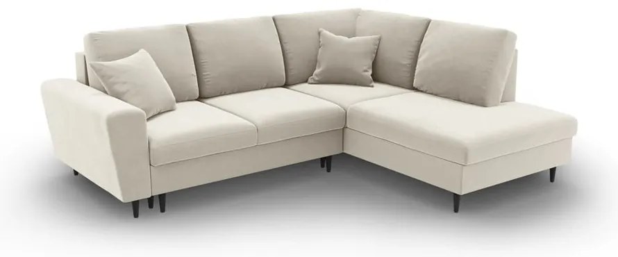 Бежов кадифен разтегателен ъглов диван с място за съхранение (десен ъгъл/L форма) Kyoto – Cosmopolitan Design
