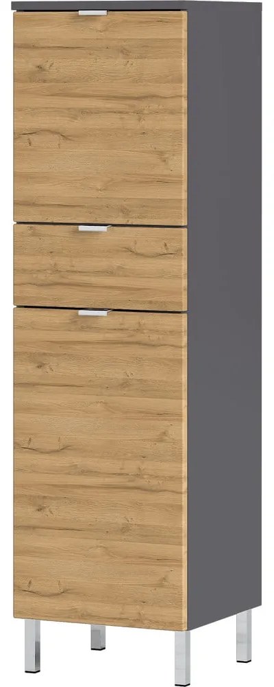 Сив висок шкаф за баня в дъбов декор 34x120 cm Mauresa - Germania