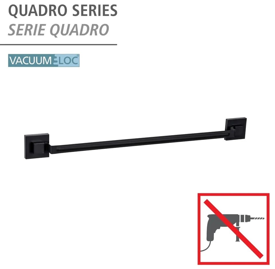 Черна самозалепваща поставка за кърпи от неръждаема стомана Quadro – Wenko