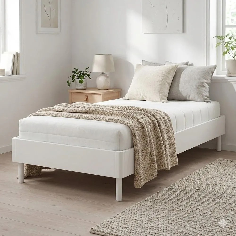 Бяло единично легло 90x200 cm от масивен бук без табла с включена подматрачна рамка Forrest – Vipack