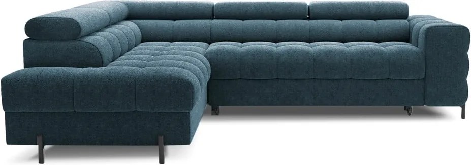 Син разтегателен ъглов диван с място за съхранение от букле (ляв ъгъл L форма) Ferucce – ELTAP