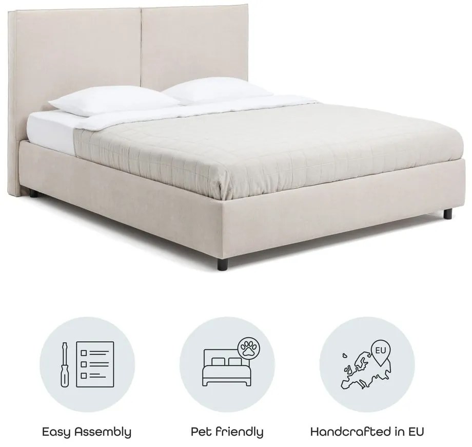 Бежово тапицирано двойно легло с място за съхранение и включена подматрачна рамка 160x200 cm Myra Bold – Bonami Selection