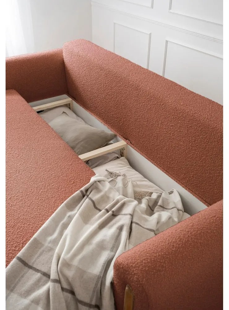 Теракотен сгъваем/с място за съхранение диван от прежда с примки от букле 244 cm Arcadova – ELTAP