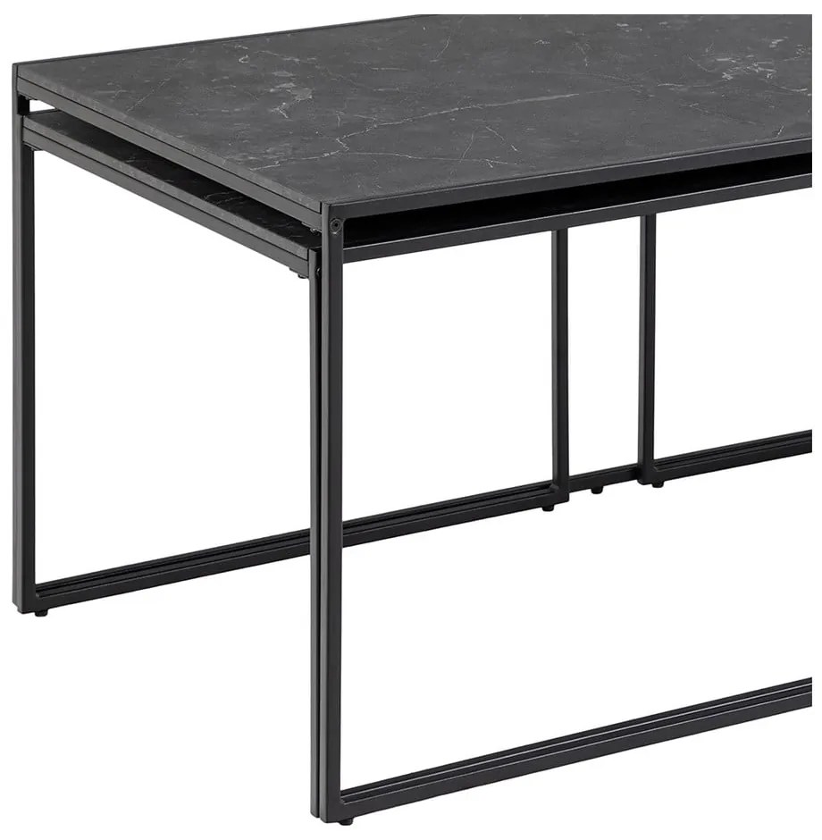 Матово черно масички за кафе в комплект от 3 бр. с плот от имитация на мрамор 60x120 cm Infinity – Actona