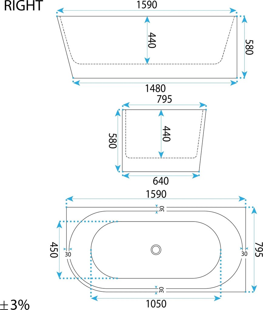 Свободностояща акрилна Вана SYDNEY BELLANTO RIGHT 160cm