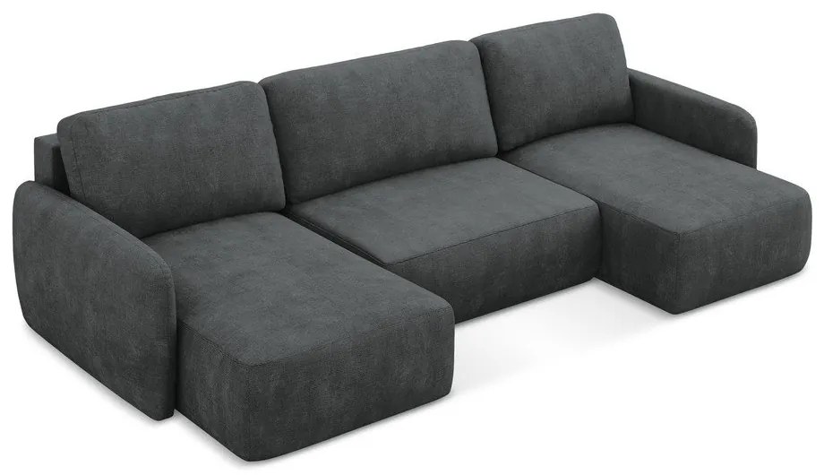 Тъмносив шенилов разтегателен ъглов диван с място за съхранение (U форма) Lilo – Makamii