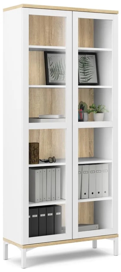 Витрина от дъбов декор в бял и естествен цвят 89x203x36 cm Roomers – Tvilum