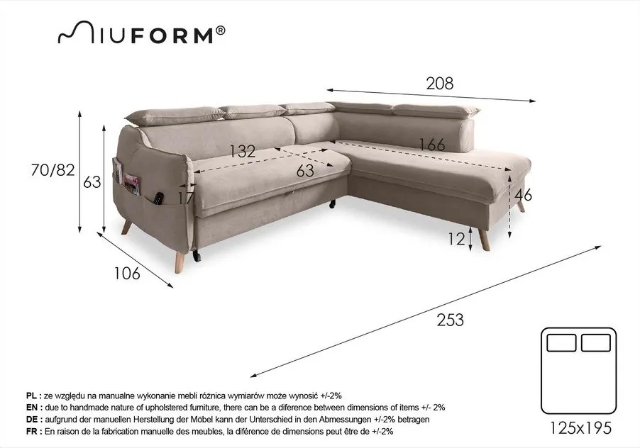 Ъглов разтегателен диван от светлосиво кадифе (десен ъгъл) Sweet Harmony - Miuform