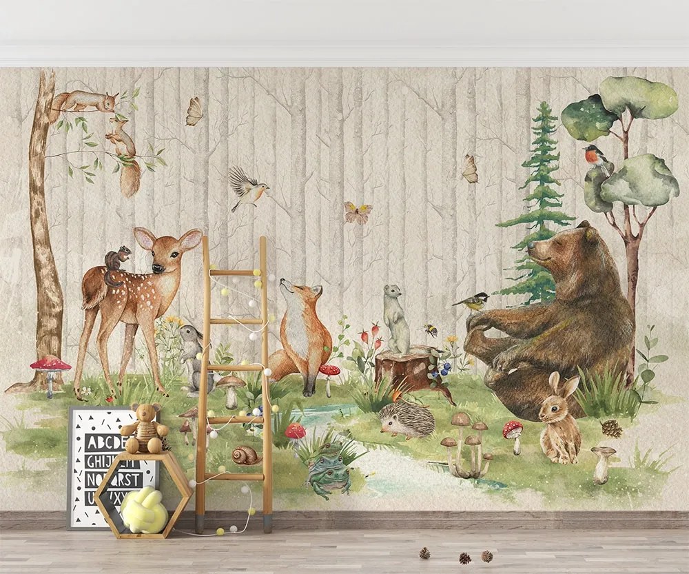 Фототапет за детска стая с мечка и горски животни – Woodland Friends