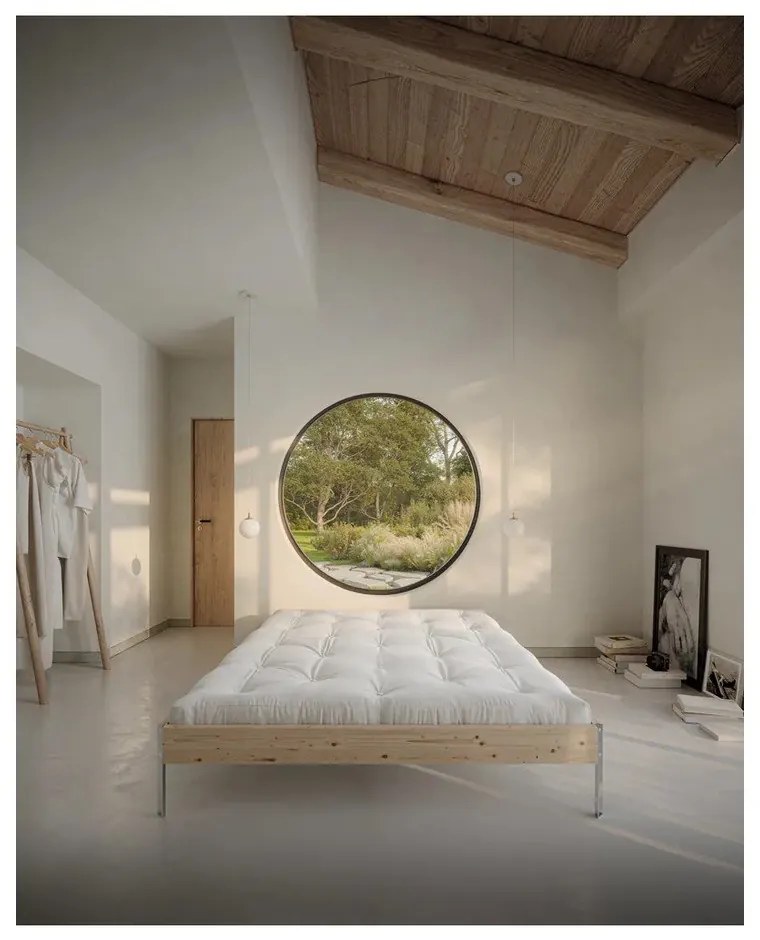 Двойно легло 140x200 cm от масивен бор без табла с включена подматрачна рамка в естествен цвят Core – Karup Design