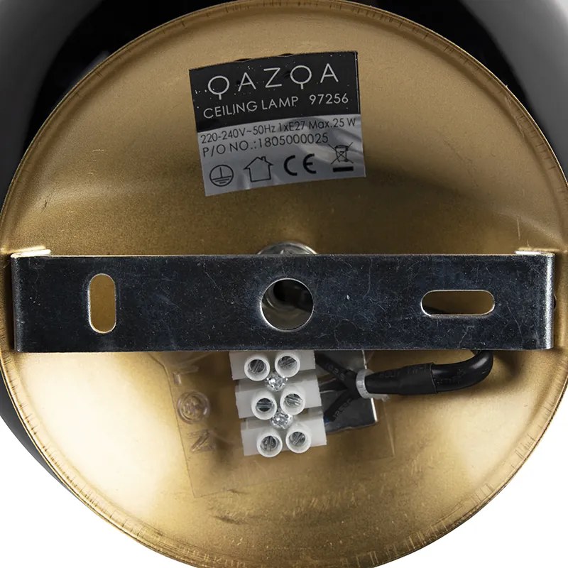 Таванна лампа в стил Арт Деко месинг с черно стъкло - Pallon