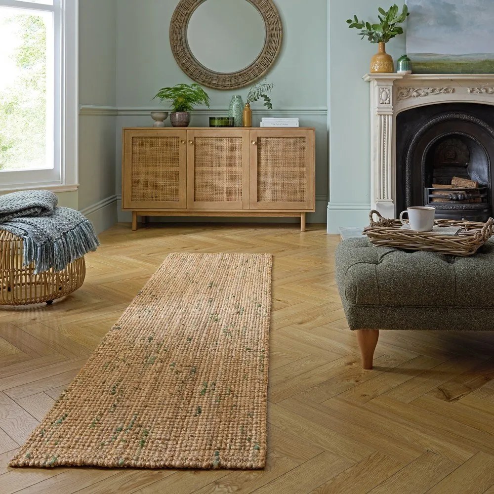 Зелено-естествена двустранна ръчно изработена ютена пътека 60x300 cm Jute Boucle Green – Flair Rugs