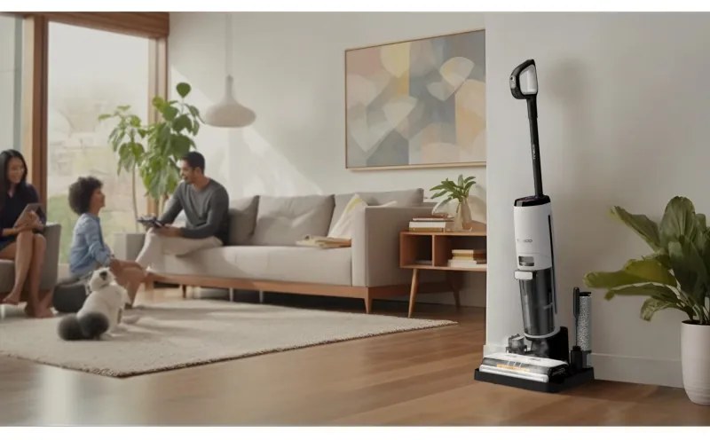 Вертикална прахосмукачка Tineco Floor One S7 Steam Plus 4В1, 240W, Сухо/Мокро, 0.7 л мръсна/0.8 л чиста, LED екран и осветление, Пара + сушене, Бял/черен