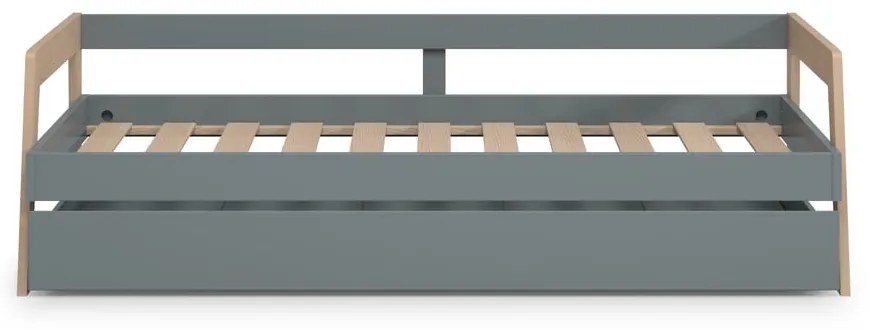 Зелено/сиво-зелено разтегателно детско легло от масивен бор с място за съхранение и включена подматрачна рамка 90x200 cm Carrie – Marckeric