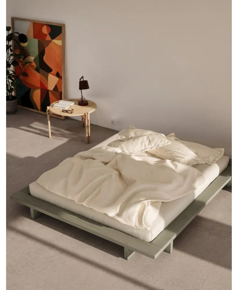 Светлозелено двойно легло 160x200 cm от масивен бор без табла с включена подматрачна рамка Japan – Karup Design