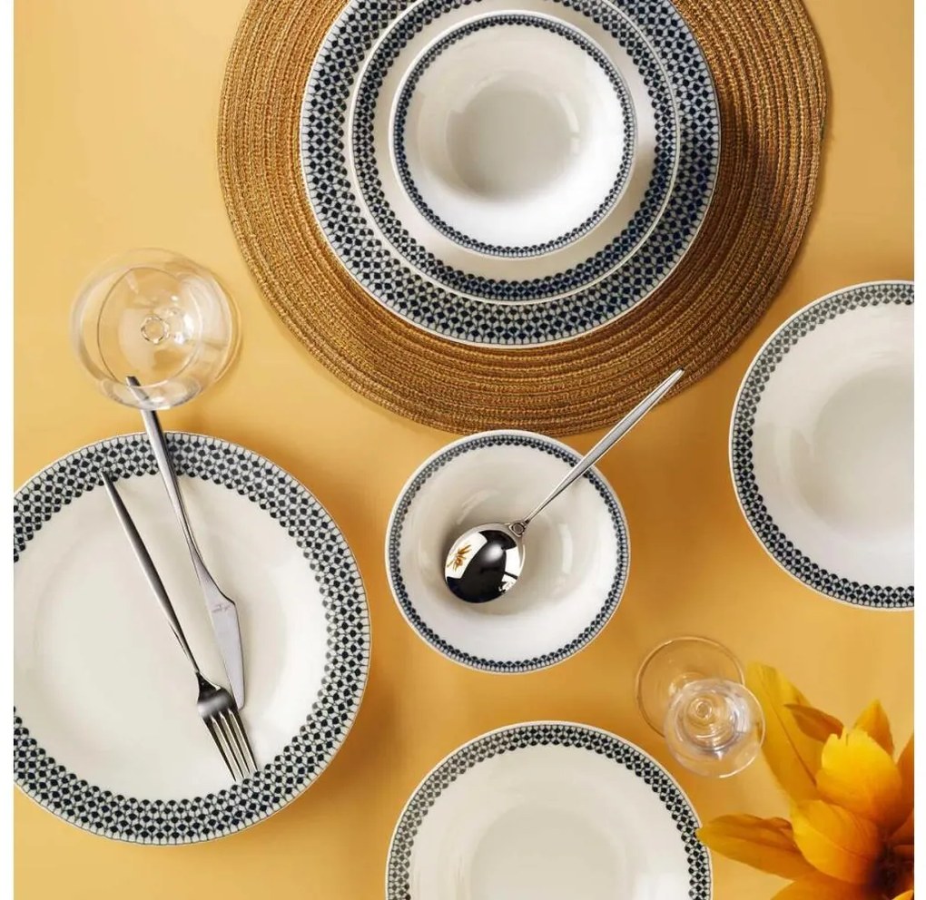 Комплект за хранене, 12 части, бял/черен, порцелан