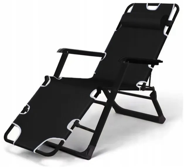 Градински шезлонг с черна рамка и възглавница Син