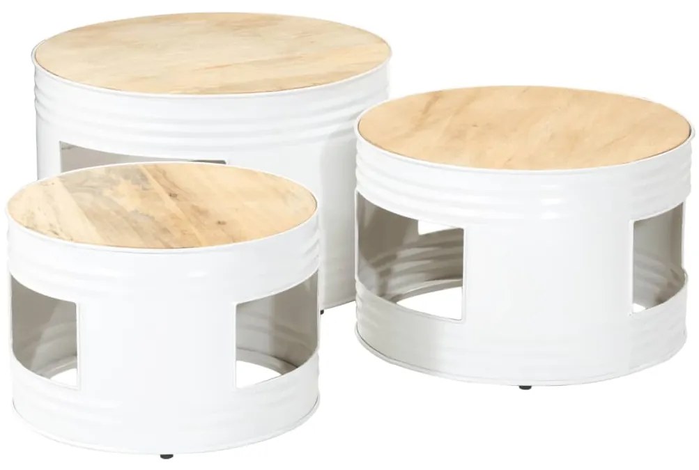 358934 vidaXL Бар маси с форма на барабан 3 бр масивно грубо мангово дърво