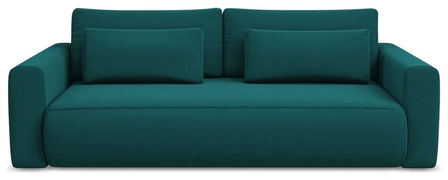 Тюркоазен кадифен разтегателен диван с място за съхранение 238 cm Kapua – Makamii