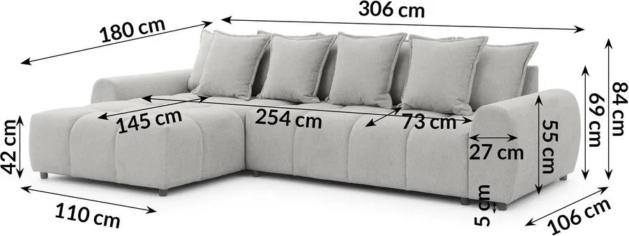 Светлосив ъглов диван (ляв ъгъл) Albane – Ropez