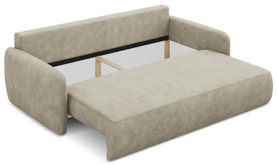 Бежов шенилов разтегателен диван с място за съхранение 218 cm Lilo – Makamii