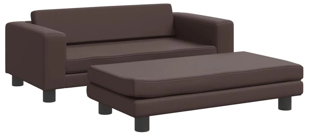 3196416 vidaXL Детски диван с табуретка, кафяв, 100x50x30 см, изкуствена кожа