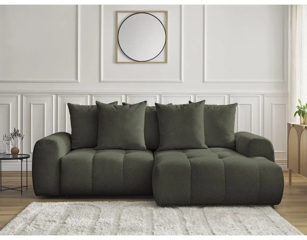 Шенилов сгъваем/с място за съхранение ъглов диван в цвят каки (десен ъгъл) Roxelane – Bobochic Paris