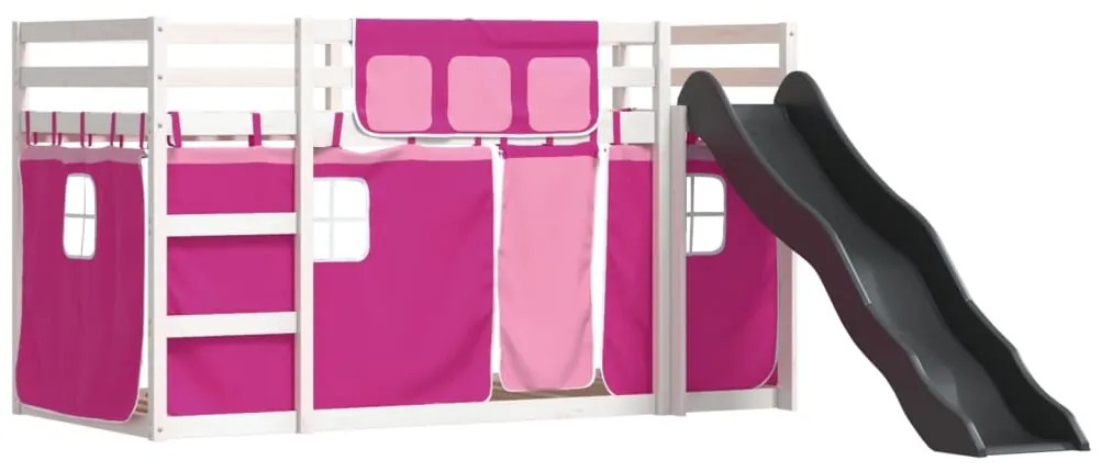 3284112 vidaXL Двуетажно легло с пързалка и завеси, синьо, 90x200 см