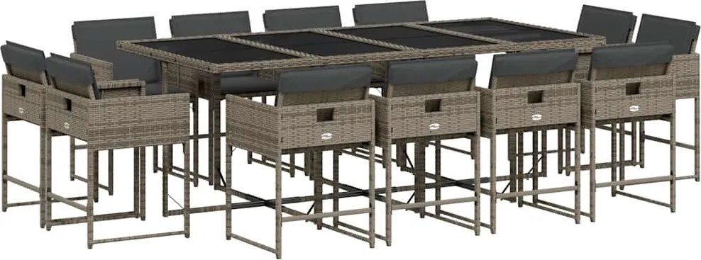 3211400 vidaXL Градински комплект от 13 части с възглавници сив полиратан