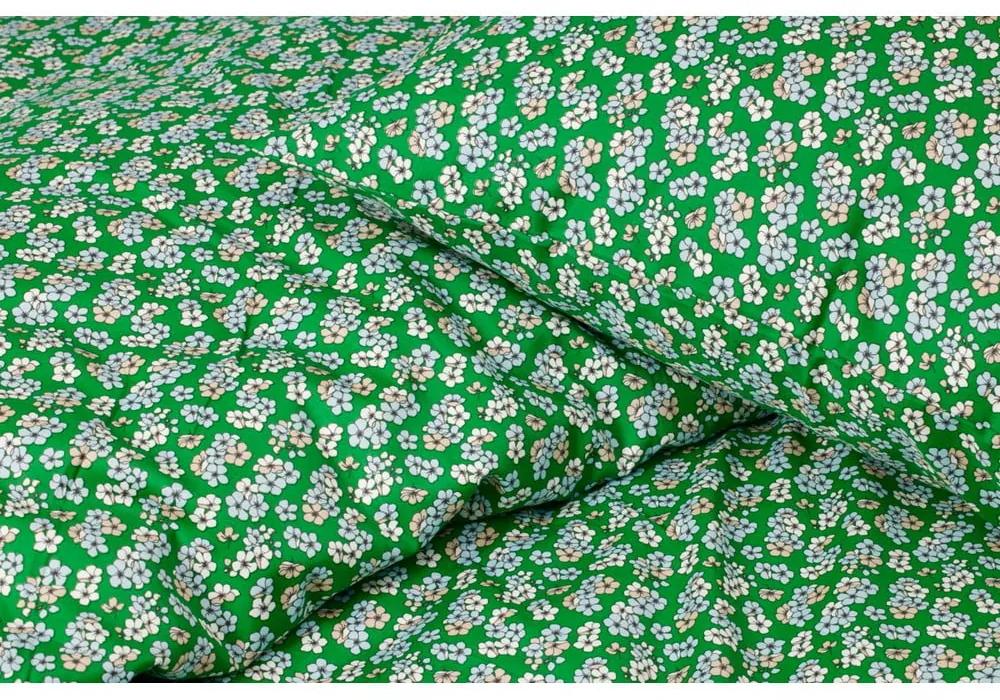 Удължено зелено памучно спално бельо от сатен за единично легло 140x220 cm Pleasantly - JUNA