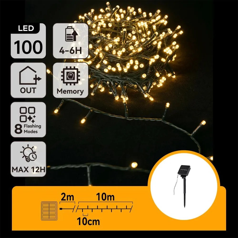 Aigostar - LED соларна коледна верига 100xLED/8 функции 12m IP65 топло бяло