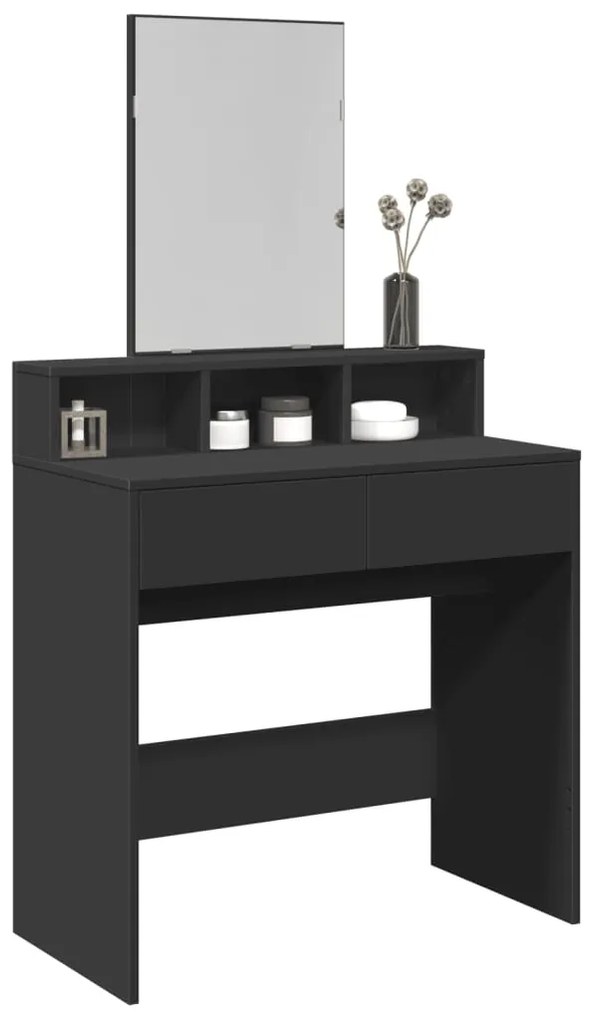 848172 vidaXL Тоалетка с огледало, черна, 80x41x144,5 см