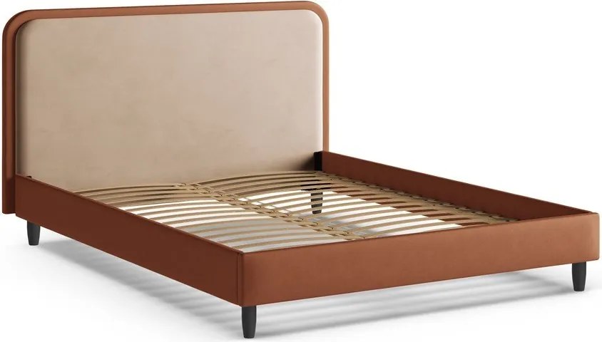 Двойно легло 140x200 cm тапицирано с включена подматрачна рамка в тухлен цвят Aveline – Micadoni