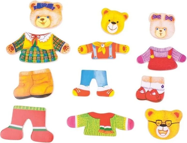 Bigjigs - Дървен пъзел за обличане - Семейство мечета