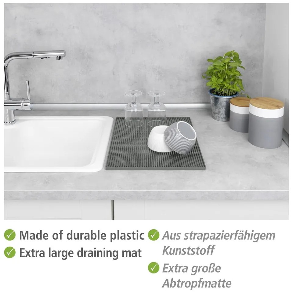 Сива гумена тавичка за оттичане за съдовете 40x30 cm Maxi – Wenko