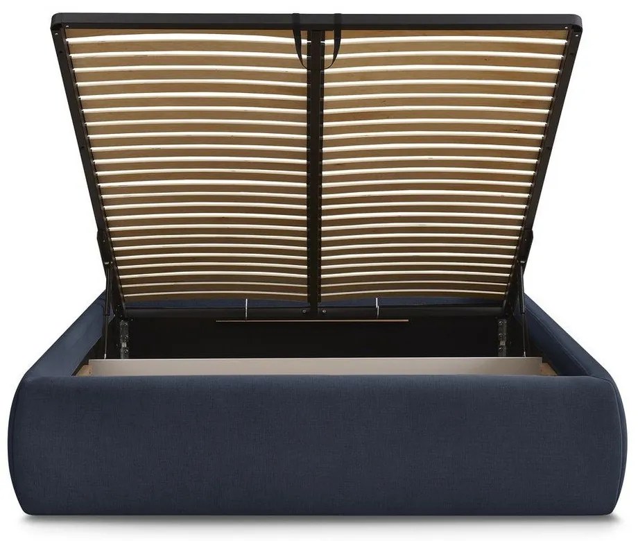 Тъмносиньо двойно легло 160x200 cm тапицирано с място за съхранение/без табла с включена подматрачна рамка Inera – Bobochic Paris