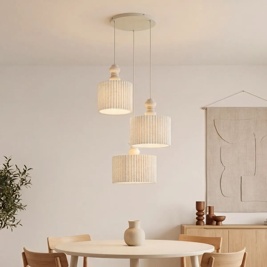 Japandi висяща лампа бежова с ленен абажур 3 светлини - Fedde