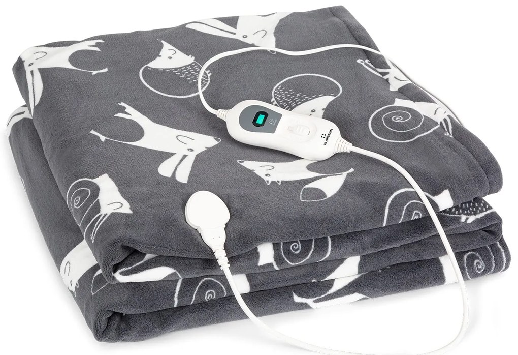 Klarstein Dr. Watson XXL, отоплително одеяло, 120 W, 200 x 180 см, coral fleece, антрацит, животни