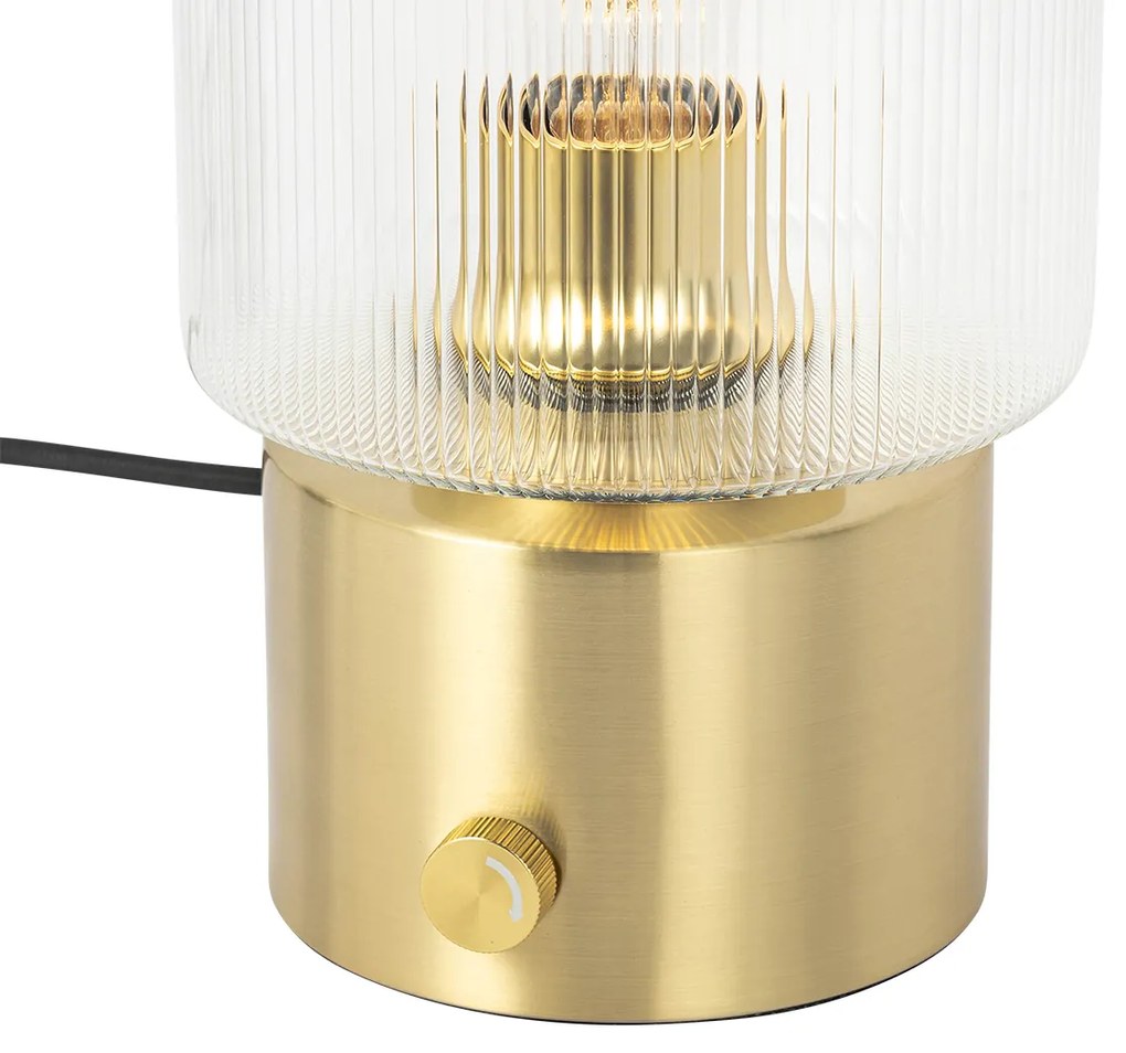 Арт Деко настолна лампа златиста със стъкло - Laura