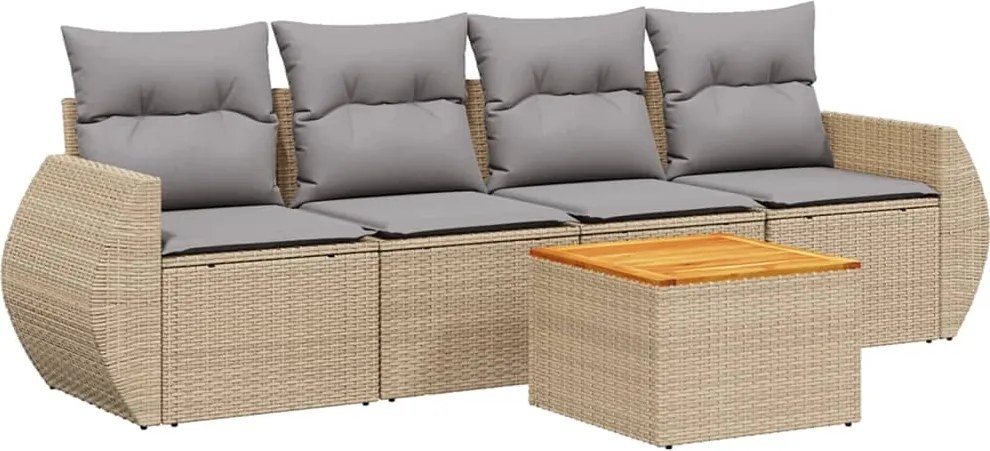 3257214 vidaXL Градински комплект диван с възглавници 5 части бежов полиратан