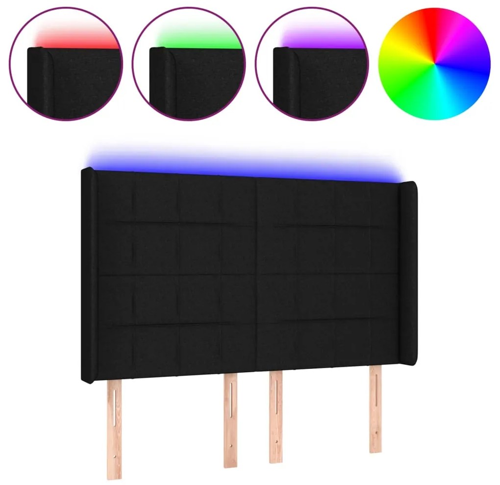 3122424 vidaXL LED горна табла за легло, черна, 144x5x118/128 см, плат