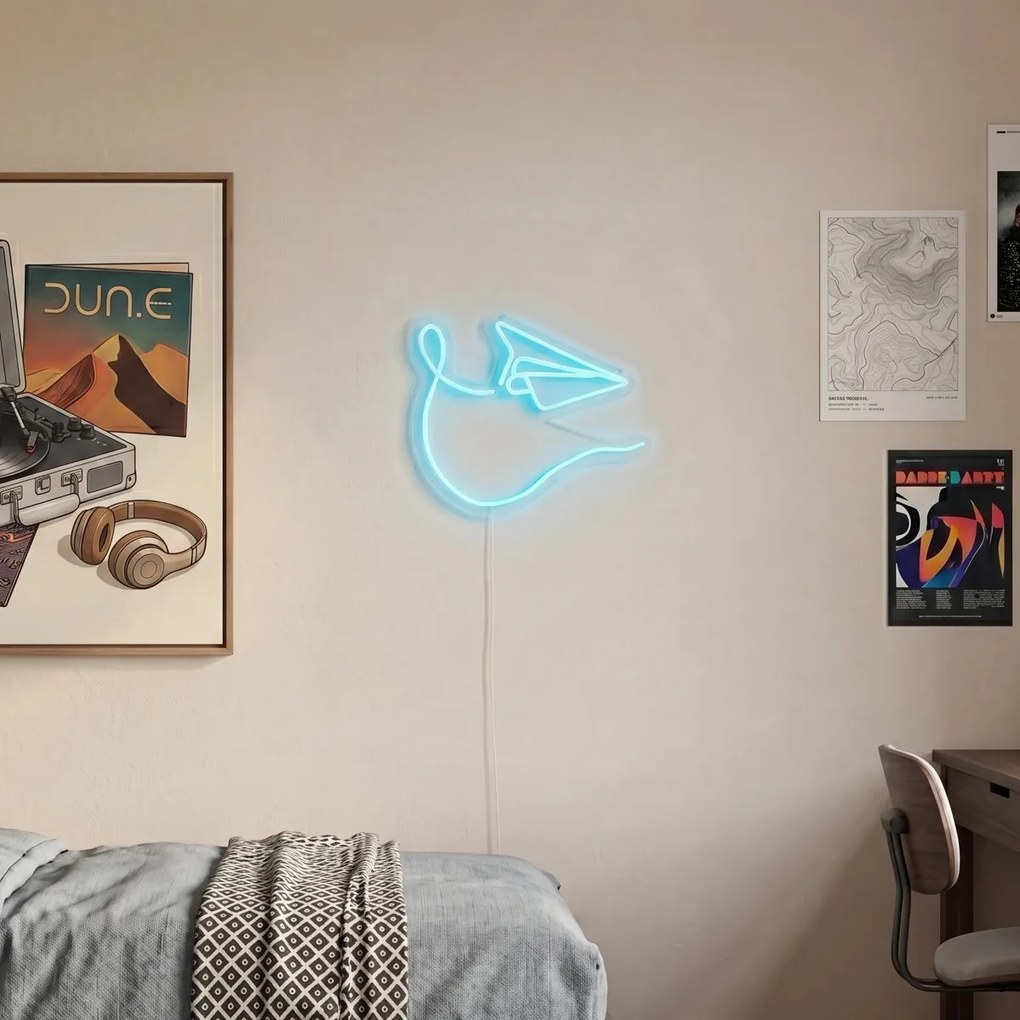Неонова стенна лампа синя с LED - Paperplane
