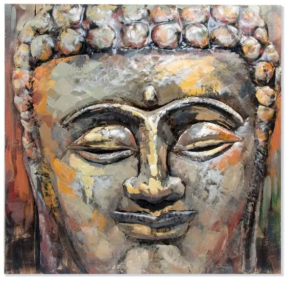 Картина DKD Home Decor Buda Дървен Метал Ориенталски Буда (80 x 80 x 7 cm)