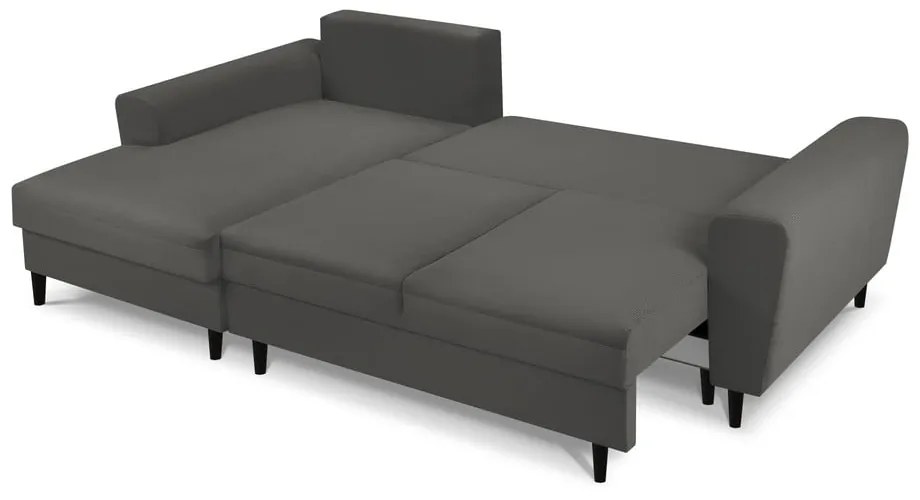 Тъмносив ъглов разтегателен диван от велур , ляв ъгъл Moghan - Micadoni Home