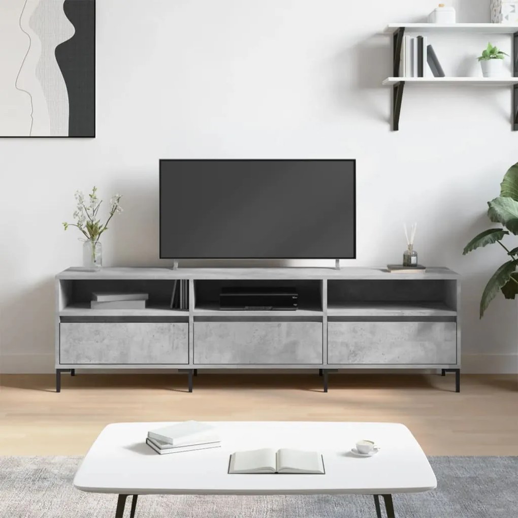 831288 vidaXL ТВ шкаф, бетонно сиво, 150x30x44,5 см, инженерно дърво