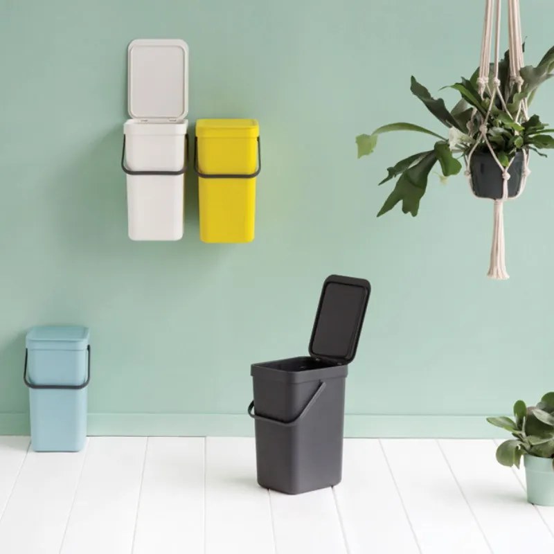 Кош за разделно събиране на боклук Brabantia Sort&Go 647670, 12 л, Дръжка, Възможност за стенен монтаж, Тъмносив
